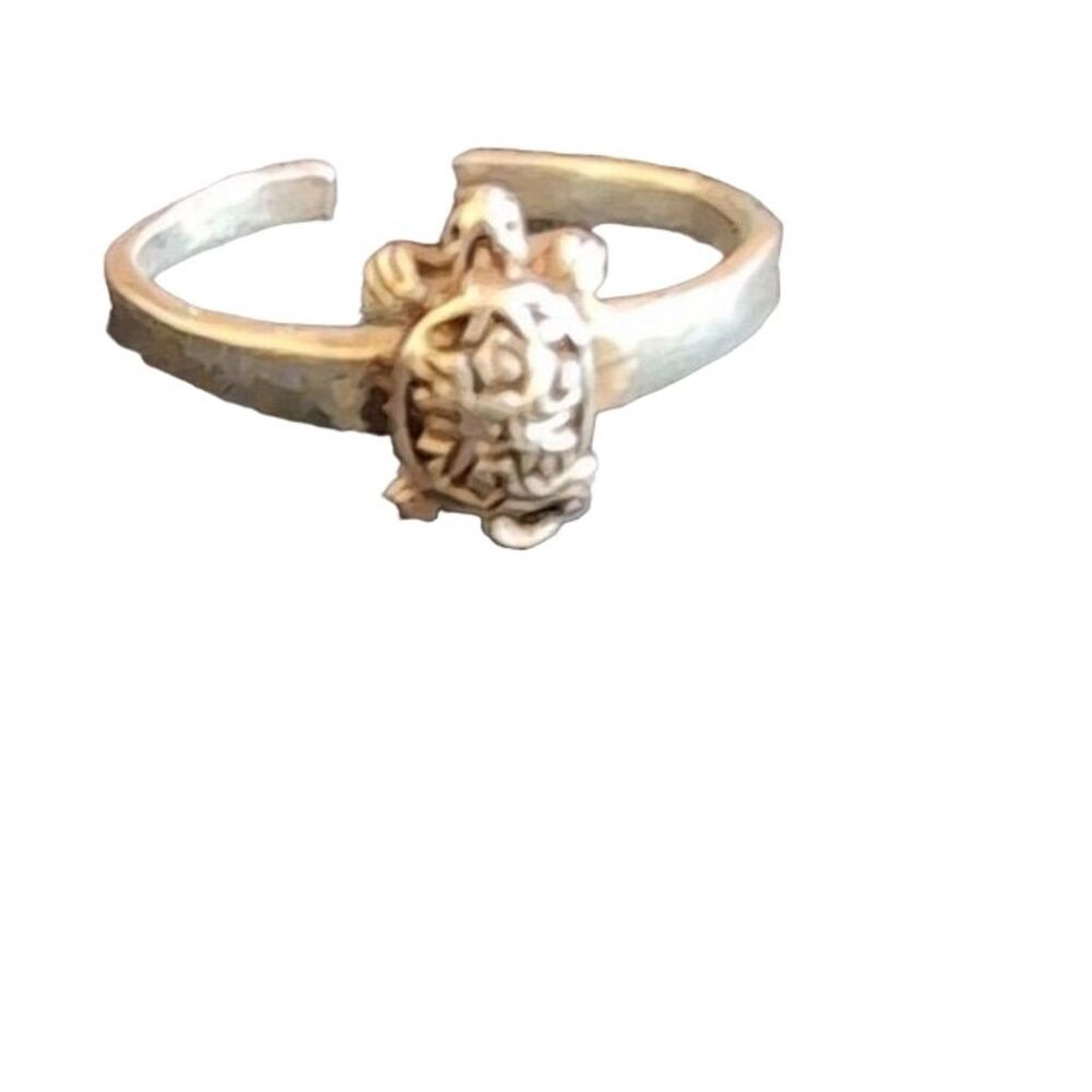 Vintage Sterling Silver Turtle Adjustable Ring Unisex Ocean Theme